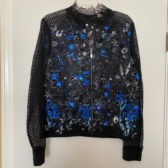 elie tahari cutout floral bomber jacket - Picture 1 of 4